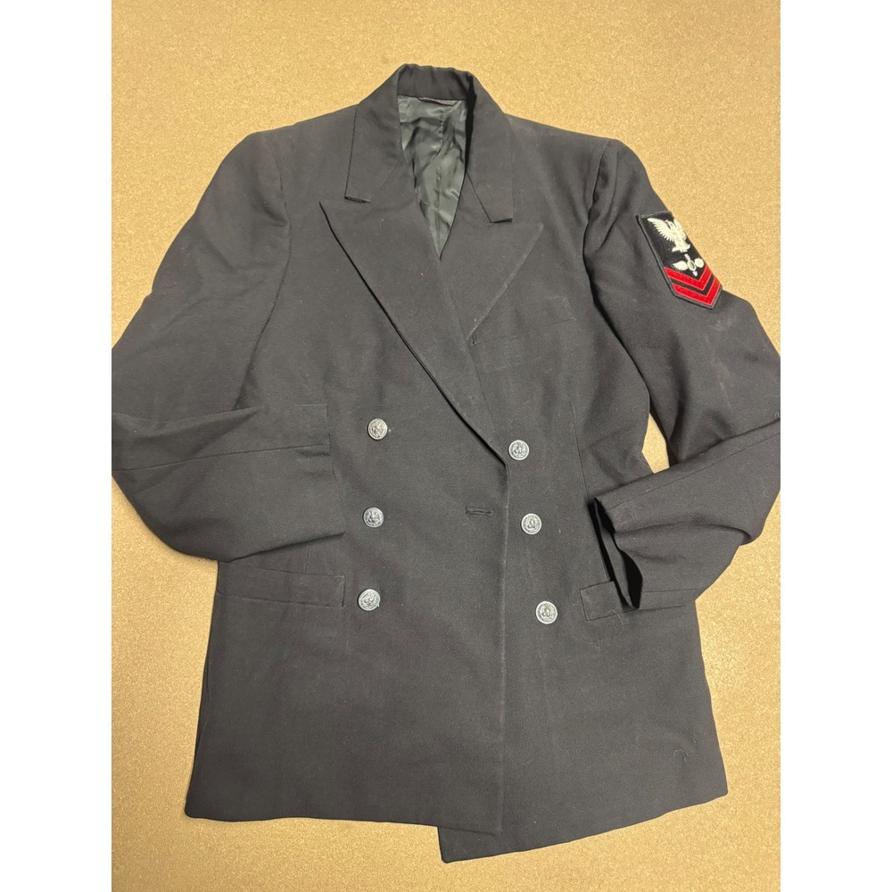 Vintage US Navy Mens‎ Wool Winter Service Dress Coat Blazer  Rank Insignia 37R
